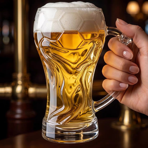 Chope à bière en verre gaufré minimaliste moderne avec poignée, tasse de football pour la maison, les bars sportifs, les pubs, les cadeaux et souvenirs de fête - Product Image 4