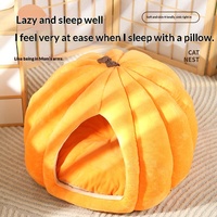 Coussin de couchage pour chien et chat en forme de citrouille, ultra-mignon, chaud pour l'hiver, résistant aux taches, design ourson en tissu, pour usage extérieur