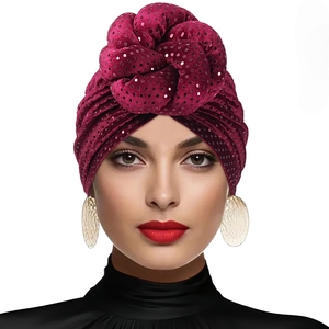 Nouveaux turbans <span class=keywords><strong>pour</strong></span> femmes en sequins 3D à nœuds torsadés, foulards vintage élastiques <span class=keywords><strong>pour</strong></span> la tête, bonnets pré-noués, bonnets de Ramadan, bonnets de chimiothérapie - Product Image 1