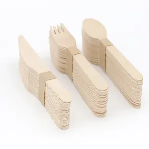 Colher/garfos/facas talheres de madeira biodegradáveis de madeira de bétula natural/garfos descartáveis marrom conjunto de talheres personalizáveis