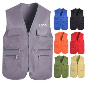 Gilet multi-poches en polyester coupe-vent pour homme avec logo personnalisé, activités de plein air, pêche, bénévolat, sécurité, tactique - Product Image 2