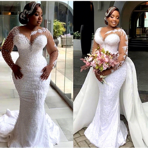 S3344A 2026 Vestido de Novia Moderno, Elegante y Real, de Manga Larga, Corte Sirena, Cola Desmontable de 2 en 1, con Encaje con Diseño Floral - Product Image 2