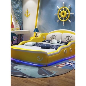 <span class=keywords><strong>Lit</strong></span> simple en bois sur le thème du bateau pirate JS, avec cadre en bois, <span class=keywords><strong>lit</strong></span> en cuir pour enfants, barrière haute, <span class=keywords><strong>lit</strong></span> moelleux pour garçons et filles, ensemble de meubles de chambre à coucher - Product Image 3