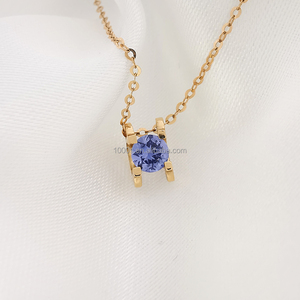 Trendy Classic 18K Solid <strong>Gold</strong> Women's Jewelry Real <strong>Sapphire</strong> Pendant Charm <strong>Necklace</strong> and Sparkle O Chain for Weddings - Product Image 4