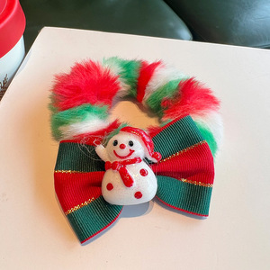 Nouveau Bandeau Coréen de <span class=keywords><strong>Noël</strong></span> en tissu éponge avec nœud en peluche à motif écossais pour queue de cheval - Product Image 2
