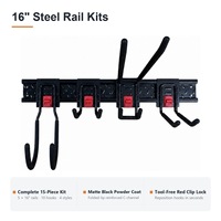 Organisateur d'outils de garage mural, kit de 15 crochets en acier, robuste, écologique, support de rangement réglable pour atelier et jardin