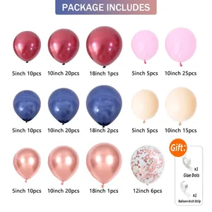 Hot Sale 152pcs Navy Blue Rose Gold Pink Burgundy Balloons Garland With Metallic Balloons For Birthday Wedding Bridal Shower