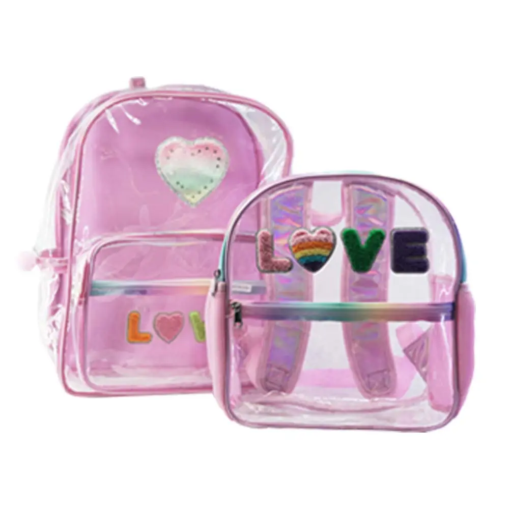 Lucente serie glitterata trasparente PVC zaino per bambini lettera d'amore per studenti zaino scuola portatile per ragazze personalizzabile