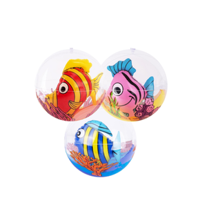 Pelota de playa inflable de PVC de <span class=keywords><strong>8</strong></span> pulgadas, colores rojo, rosa y azul para niños, bolas transparentes con peces de colores en el interior para decoraciones de fiesta - Product Image 1