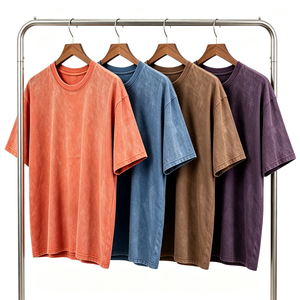 เสื้อยืดคอกลมโอเวอร์ไซส์ผ้าฝ้าย 100% ล้างสีแบบแอซิดวอช สำหรับผู้ชาย สกรีนโลโก้ได้ ทรงไหล่ตก หนานุ่ม สไตล์วินเทจ สตรีทแวร์ - Product Image 1