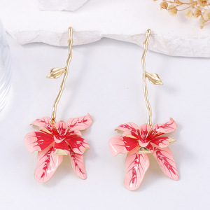Trendy Metal Flower <strong>Stem</strong>-Shaped <strong>Earrings</strong> Cross-Border Exaggerated Fashion for Women Elegant Party - Product Image 3