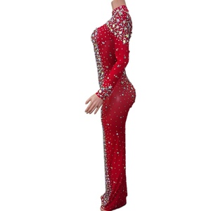 Abito da ballo di cristallo a maniche lunghe di lusso rosso che le donne indossano abito lungo da ballo Plus Size signore Sexy diamanti abiti da sera da sera - Product Image 2