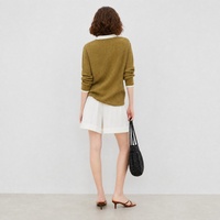 Pull tricoté pour femme en mélange de laine, lyocell et lin, col polo contrastant, tricot torsadé, vente en gros, personnalisable