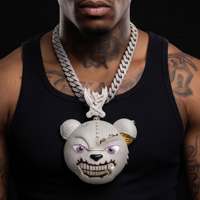 Nouveau style Pendentif monstre de dessin animé entièrement pavé de moissanite en argent sterling 925, bijoux de mode pour homme pour performance rap
