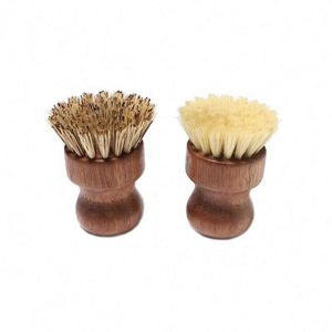 Acacia Wood Round Mini Dish <b>Brush</b> Natural <b>Scrub</b> Cleaning <b>Brushes</b> for Pots Pans & Vegetables Durable Palm Pot Scrubber - Product Image 2