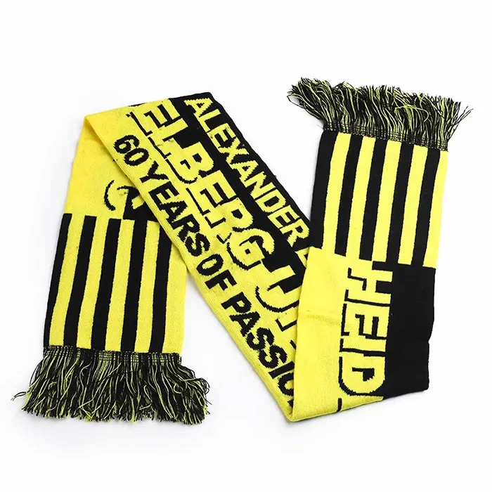 Wholesale Logo custom factory price acrylic knitted football club scarf/knitted adult winter scarf