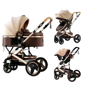 Chất lượng cao 3 trong 1 vàng gấp xe đẩy em bé với ghế xe cho 0-3 năm Toddler