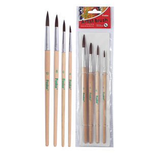 Foska Lot de 4 pinceaux professionnels en crin de cheval et long manche en bois à bouts ronds pour <span class=keywords><strong>gouache</strong></span> aquarelle à l'huile acrylique - Product Image 1