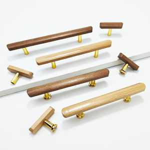 Moderne Minimaliste Noyer Grain de Bois Monotrou Armoire Porte Poignée Tiroir Armoire Tiroir Tube en Bois + Poignée en Plastique - Product Image 1