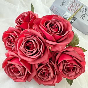 باقات حريرية من شجيرة الزهور الاصطناعية برعم الورد الوردي 7 رؤوس عالية الجودة لديكورات عيد الحب عينة مجانية متاحة - Product Image 5