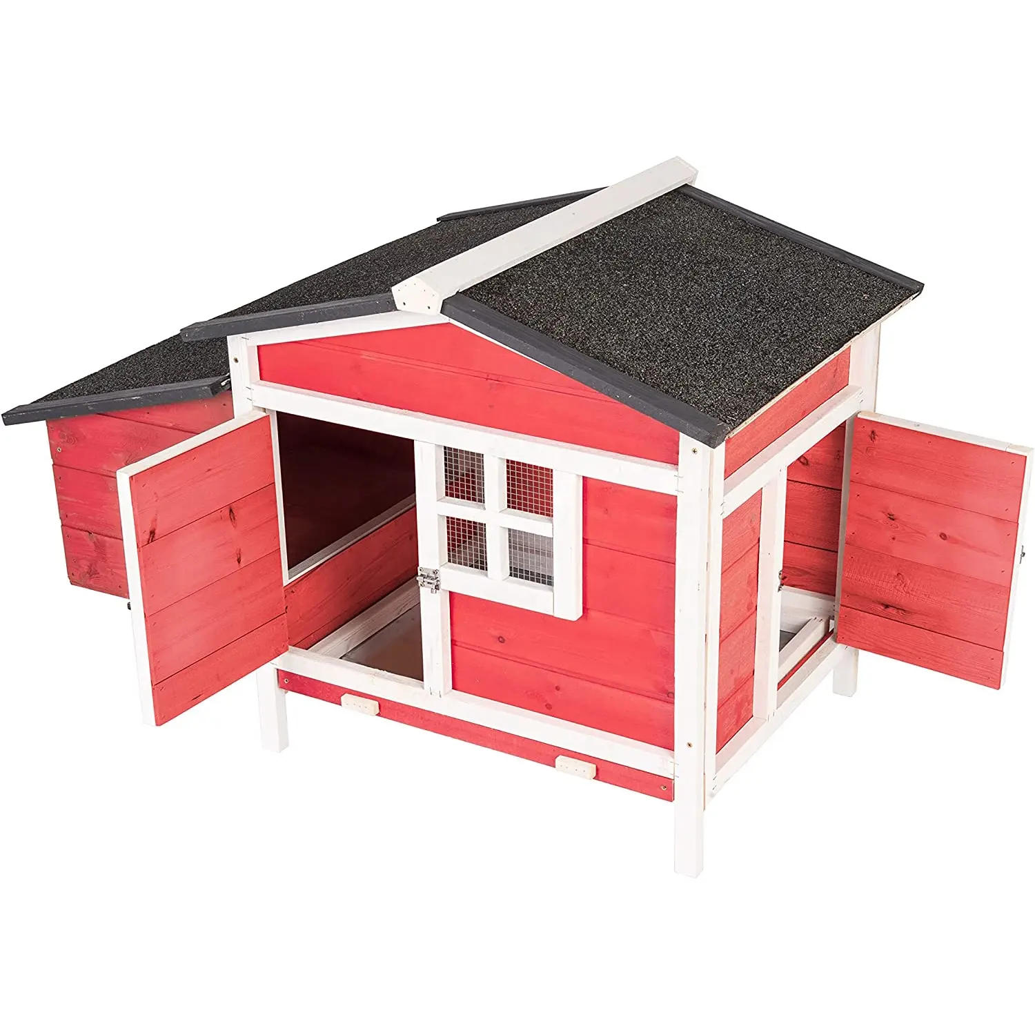 Outdoor Wooden Chicken Coop Hen House Poultry Cage Red with Tray, Ramp & Nesting Box for Indoor and Outdoor Use