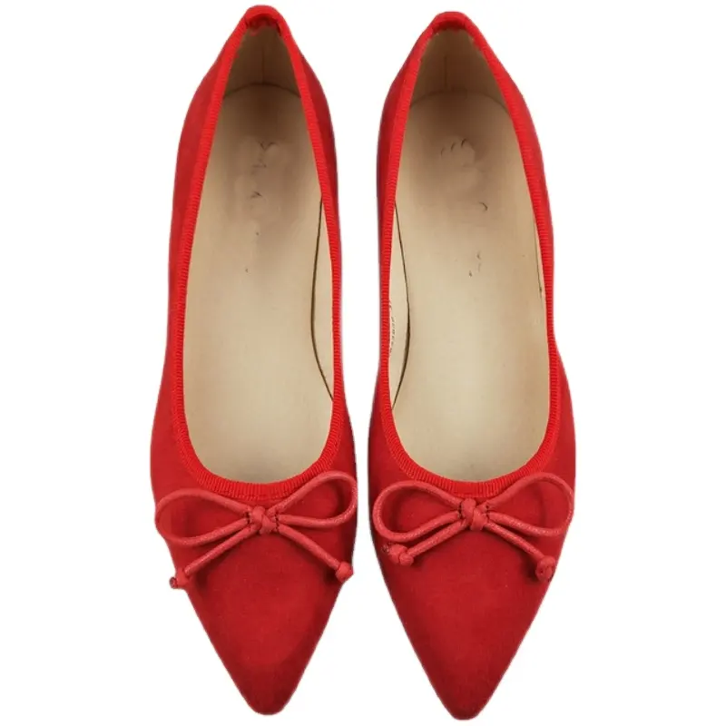 Cheap good quality women folded pointed toe flat red ballet casual pumps shoes