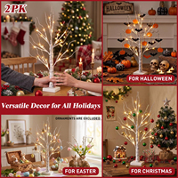 Sapin de Noël artificiel en bouleau alimenté par batterie USB, lumières LED avec minuterie, lumière blanc chaud - 24 pouces/60 cm pour décorations d'Halloween