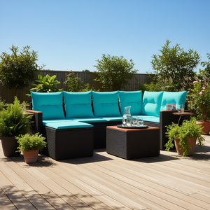 Set di divani da giardino in polyrattan nero da 7 pezzi con cuscini per uso esterno - Product Image 2