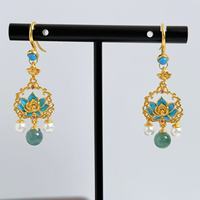 Boucles d'oreilles pendantes tendance style chinois fleur de lotus pour femme, perles argentées, artisanat de Suzhou, vente en gros ES-10