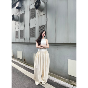 Low MOQ Summer Women Pants Flower Bud Design Nine Point Length Wide Leg Trousers Slimming Casual Loose Fit - Product Image 3