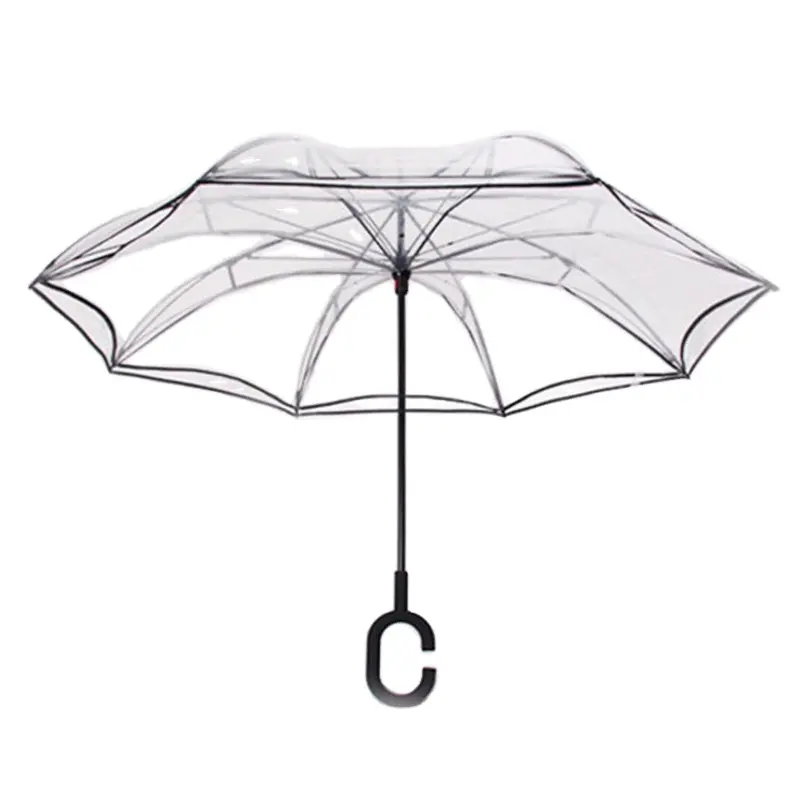 Unionpromo high quality double layer plastic inverted transparent folding umbrella