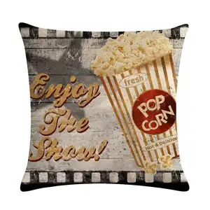 Movie Theater Cinema Tonight Quotes Personalized Pillow Cover with Popcorn Drink OEM ODM