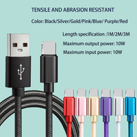 Kabel Data USB A-L Premium 1m/2m/3m dengan Konektor Paduan Aluminium, Inti Tembaga Murni, dan Jalinan Nilon untuk Ponsel