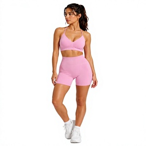 Ensemble de yoga 7 pièces pour femme, col en V, respirant, en Spandex/Nylon, avec soutien-gorge de sport dos nu et short cycliste taille haute, tenue de fitness et d'entraînement - Product Image 1