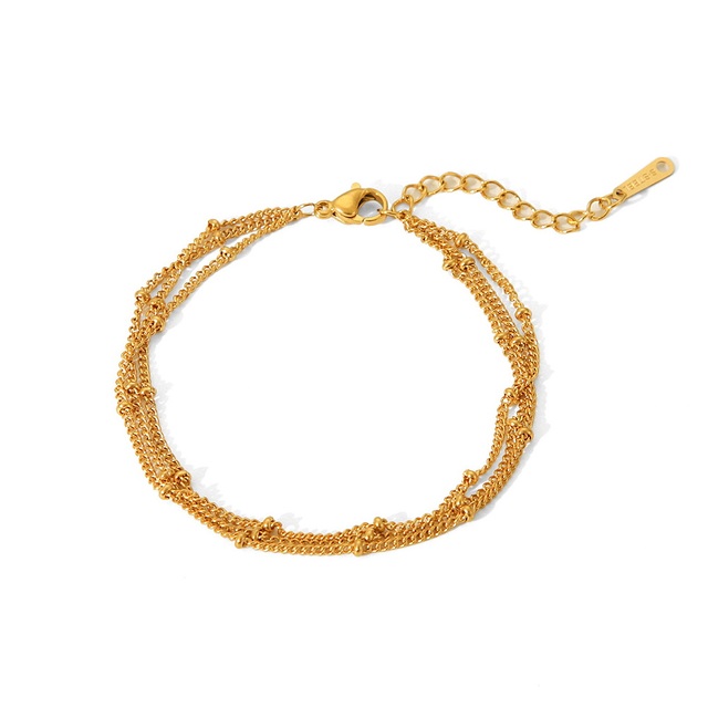 Stainless Steel Gold Plated Jewelry Three Layered Beads Chain Bracelet 18K Gold PVD Layered Chain Gold Bracelet Women Jewelry