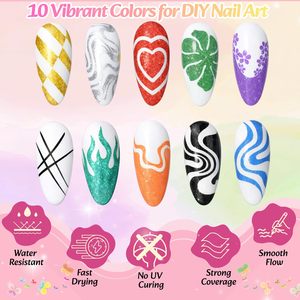 Wholesale Professional Nail Art Marker <b>Set</b> Quick Dry Waterproof Custom Logo 10 Colors Metallic Nail Polish Pen for DIY Salon - Product Image 3