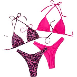 FOXA Leopard Print <b>Bikini</b> <b>Set</b> Halter <b>Triangle</b> Top Brazilian Bottom Swimwear Women 2 Piece Stretch Digital Print - Product Image 1