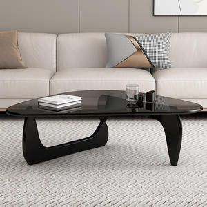 Mesa de centro moderna de vidrio templado con patas de metal negro, muebles para sala de estar, diseño nórdico minimalista - Product Image 3