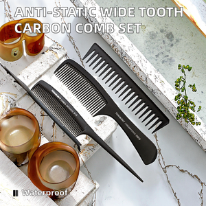 Chuyên Nghiệp Salon Cấp Mịn Làm Tóc Lược Thiết Lập Chống-Tĩnh Răng Rộng Sợi Carbon Cắt Lược Với Nhựa Xử Lý - Product Image 2