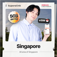 Superalink eSIM Singapur 5 Días, 5GB Mensual, 4G LTE Ilimitado, SIM Digital Prepago, Activación Rápida por QR para Turistas