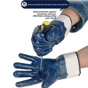 Gants de travail en nitrile intégral, résistants à l'huile, imperméables, antidérapants, stériles, à poignets droits, <span class=keywords><strong>pour</strong></span> soudeurs, gants bleus - Product Image 5