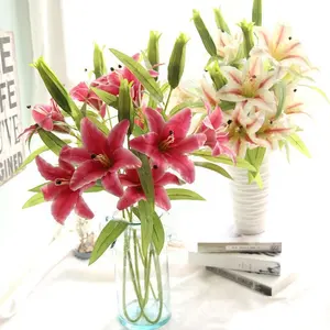 C0239 Chất Lượng Cao Handmade Stargazer Lilies Nhân Tạo Trắng Phương Đông PU Hòa Bình Hoa Lily Cho Trang Trí Đám Cưới