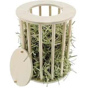 Detachable wooden pet hay feeder Pet grass cage Round rabbit hay storage rack