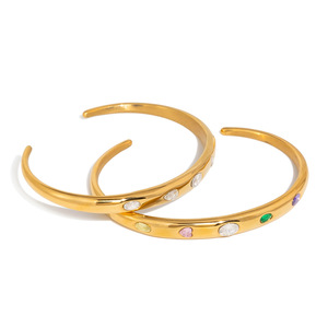 Geometric Colored Zircon Open <b>Bangle</b> Women's Crystal Rhinestone <b>Bracelet</b> Everyday Wear Channel Setting Jewelry - Product Image 5