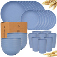 Aangepaste Logo Bulk 32-delige Roze Wheat Straw Serviesset Magnetron- en Vaatwasmachinebestendig Camping Borden Schalen Bekers