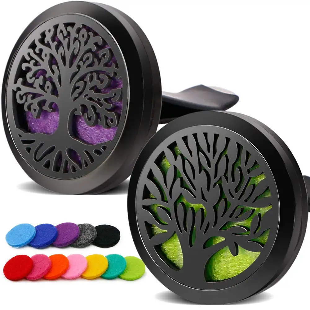 Magnetic Plain Diffuser 316L Alloy Black Tree of Life Car Diffuser Aromatherapy Essential Oil Air Freshener