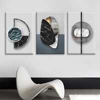 Impression sur toile géométrique abstraite moderne en aquarelle, ensemble de trois pièces, art mural pour la décoration intérieure