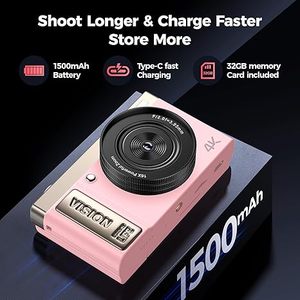 Appareil photo numérique CMOS 4K rose pour filles et adolescentes, 21MP, vlogging avec écran rabattable, MicroSD, caméra compacte mignonne pour la photographie, YouTube, rose - Product Image 1