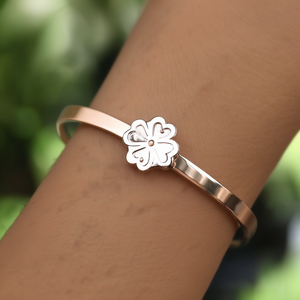 Crystal <b>Bracelet</b> 316L Stainless Steel PVD Gold Plated Four Leaf Clover Design Women's Jewelry - Product Image 3