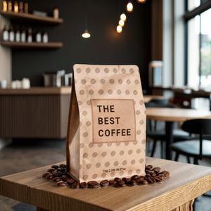 Sac à café en papier kraft imprimé sur mesure de haute qualité, écologique, à fond plat, avec valve et fermeture éclair, OEM - Product Image 1